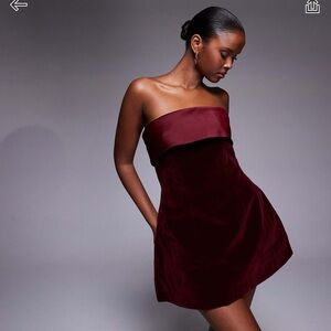 ASOS Murci exclusive satin trim velvet mini dress in burgundy